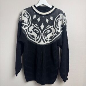 Tyrolia by Head Skiwear Vintage Sweater Wool Angora Blend Medium Fair Isle Black